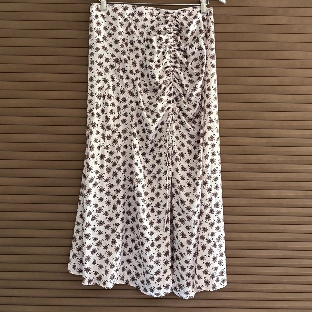 Maje Black and Light Blush Pink Floral Midi Skirt